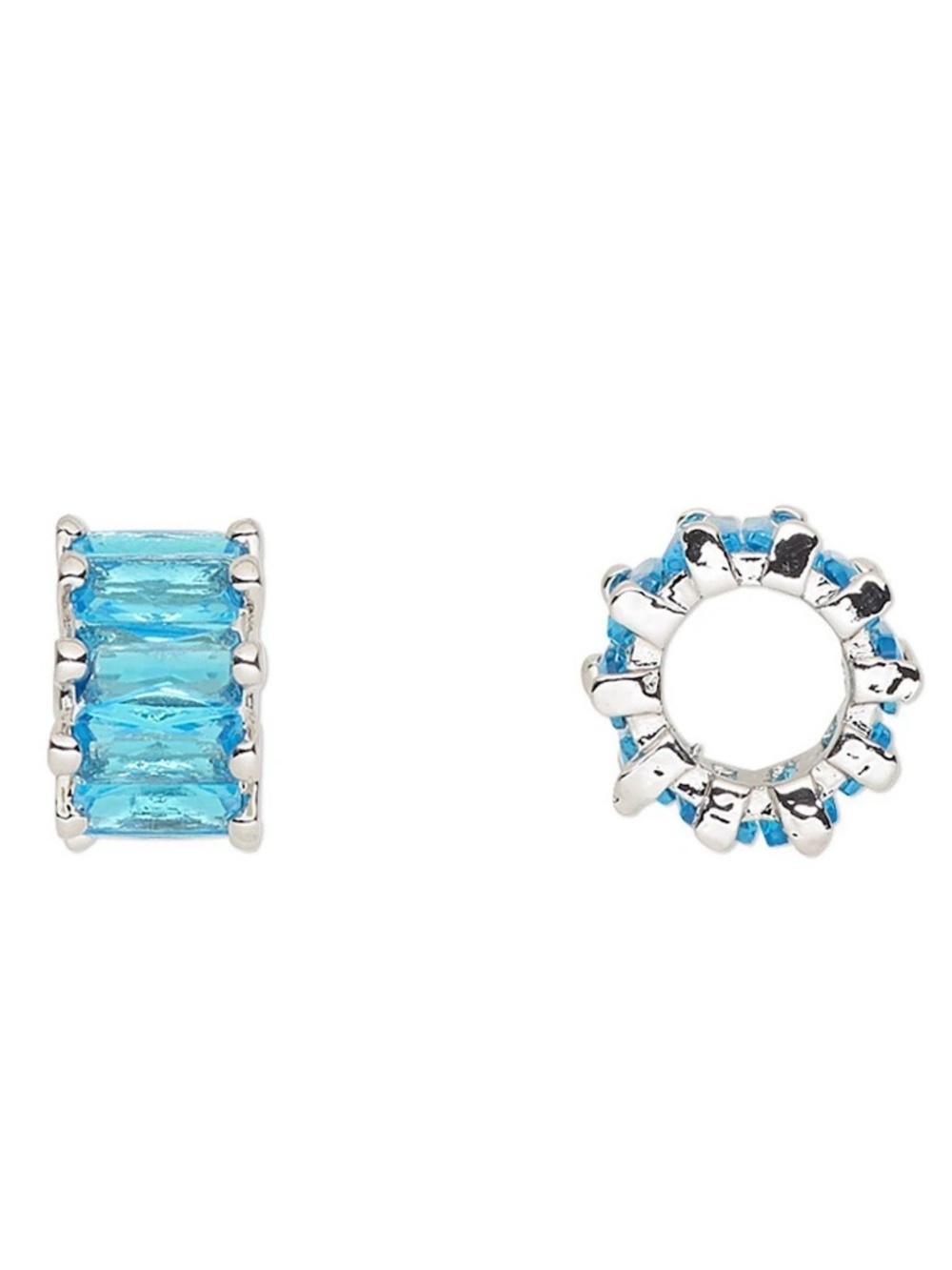 Aqua CZ Charm Silver Plated Rondelle Spacer 10.5mm Luxe Bracelet or Necklace